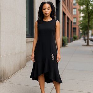 Calvin Klein Womens Ladies Black High Low Zip Up Sleeveless Sheath Dress Sz 14
